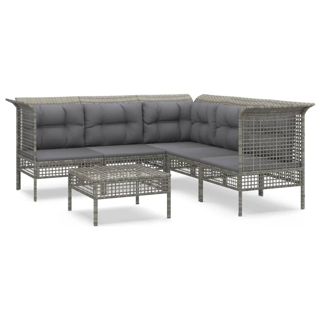 vidaXL 6-tlg. Garten-Lounge-Set mit Kissen Grau Poly Rattan