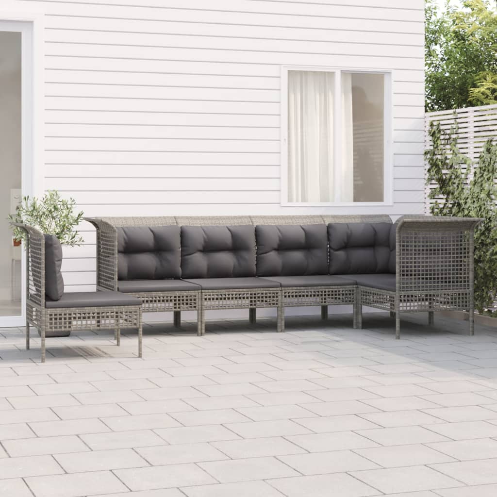 vidaXL 5-tlg. Garten-Lounge-Set mit Kissen Grau Poly Rattan