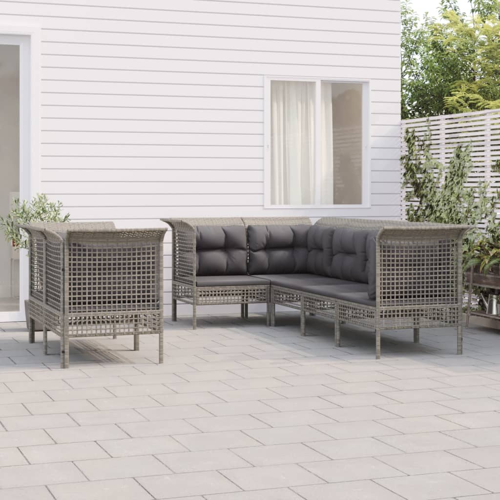 vidaXL 8-tlg. Garten-Lounge-Set mit Kissen Grau Poly Rattan