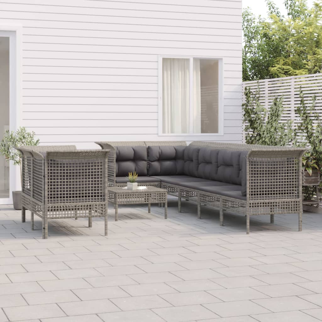 vidaXL 8-tlg. Garten-Lounge-Set mit Kissen Grau Poly Rattan