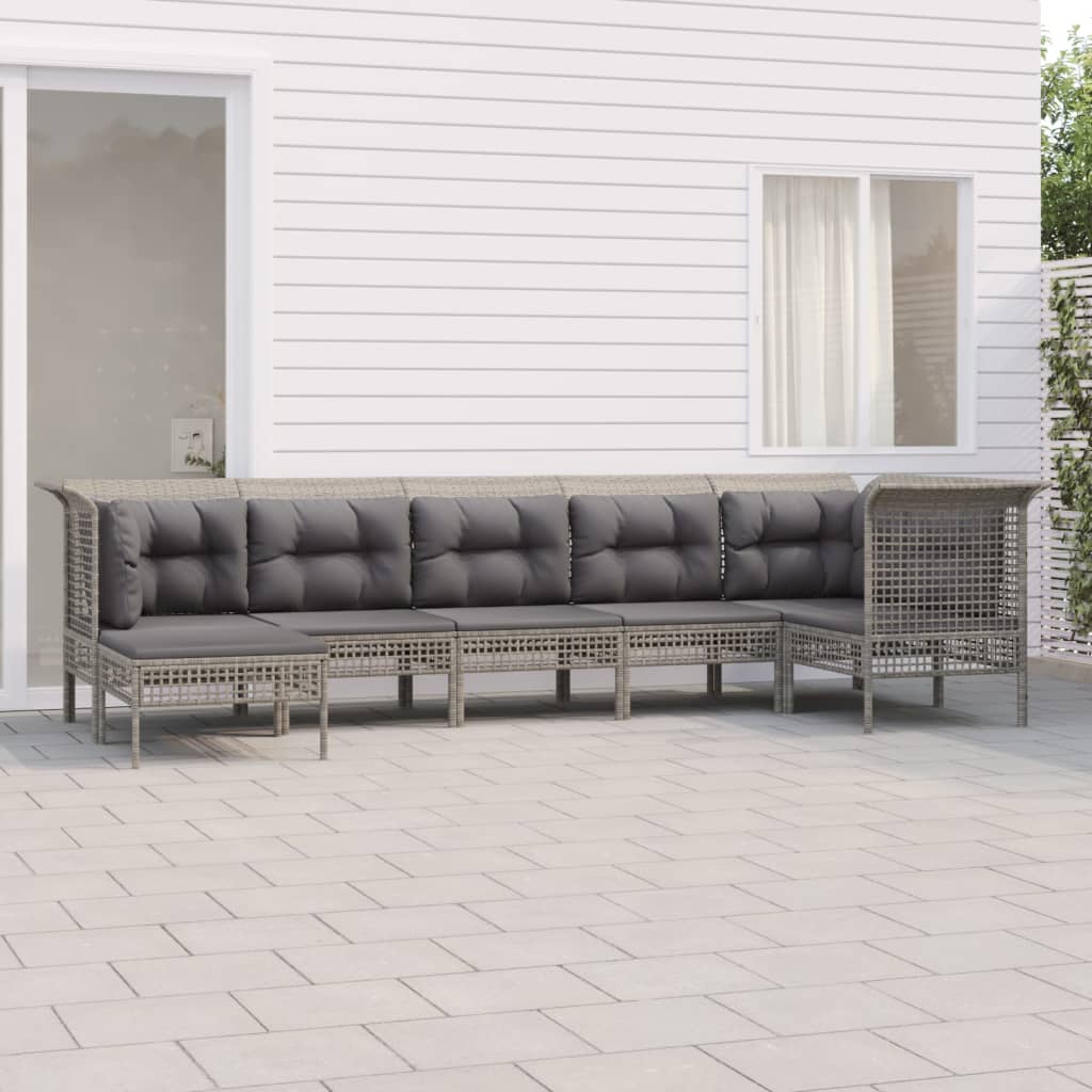 vidaXL 6-tlg. Garten-Lounge-Set mit Kissen Grau Poly Rattan