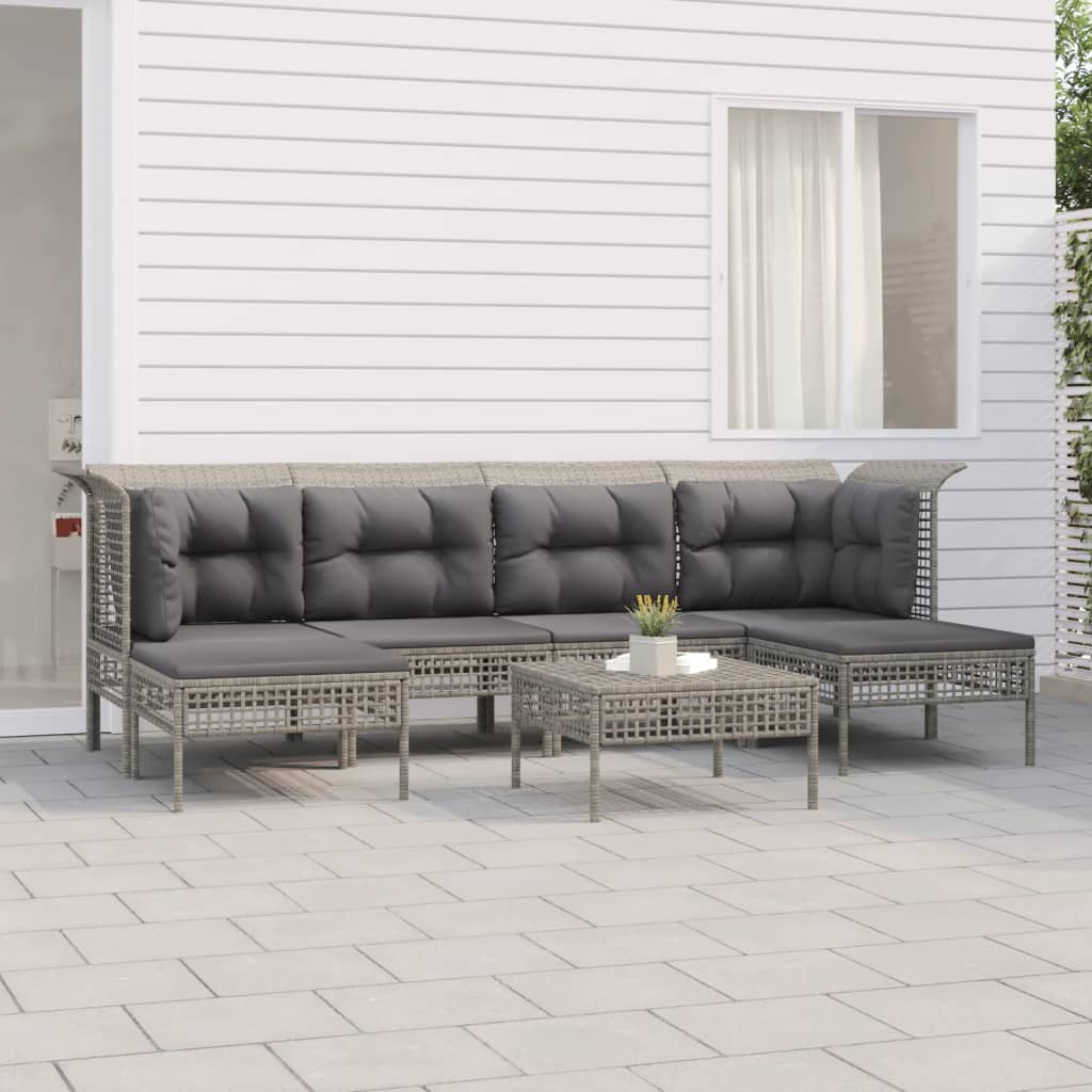 vidaXL 6-tlg. Garten-Lounge-Set mit Kissen Grau Poly Rattan