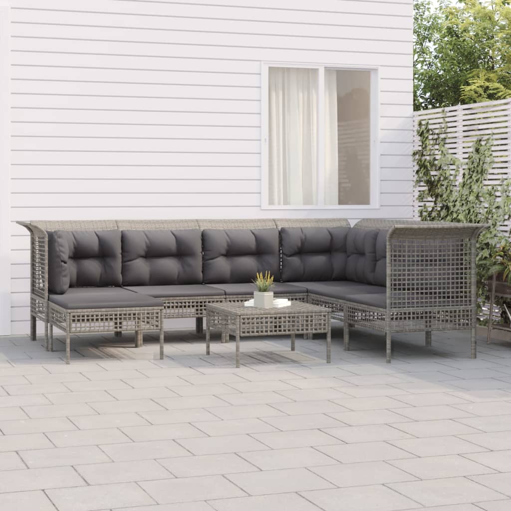 vidaXL 7-tlg. Garten-Lounge-Set mit Kissen Grau Poly Rattan