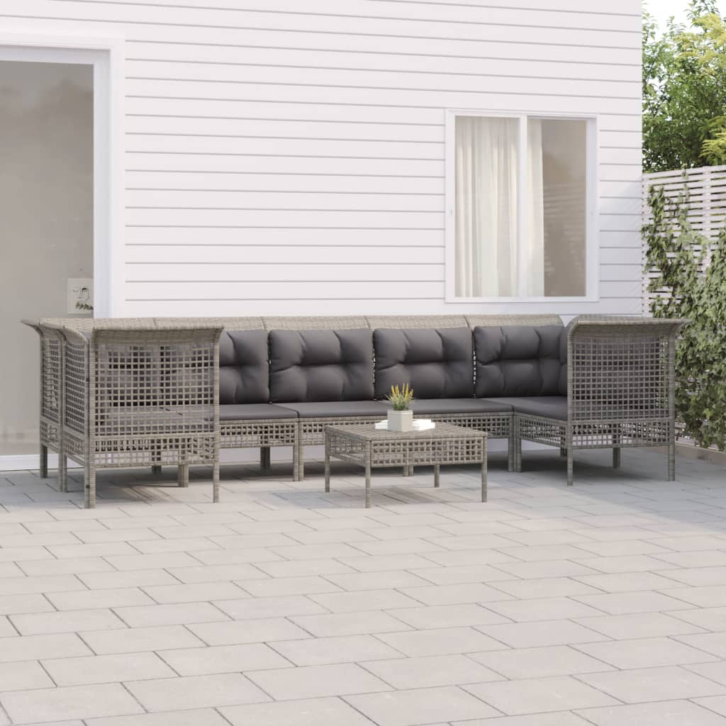 vidaXL 6-tlg. Garten-Lounge-Set mit Kissen Grau Poly Rattan