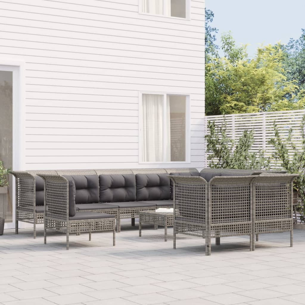 vidaXL 9-tlg. Garten-Lounge-Set mit Kissen Grau Poly Rattan
