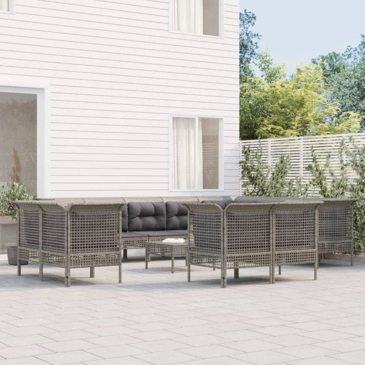 vidaXL 9-tlg. Garten-Lounge-Set mit Kissen Grau Poly Rattan