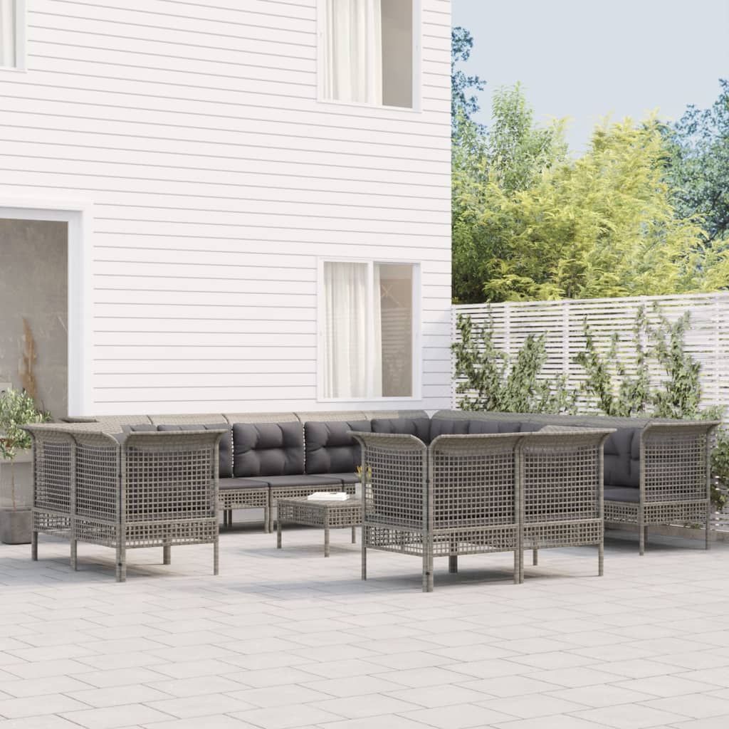 vidaXL 9-tlg. Garten-Lounge-Set mit Kissen Grau Poly Rattan