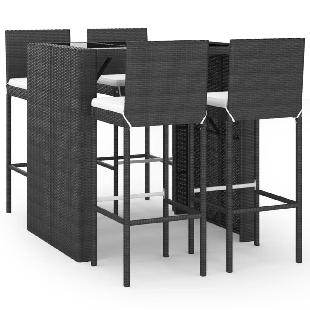 vidaXL 5-tlg. Gartenbar-Set mit Kissen Schwarz Poly Rattan