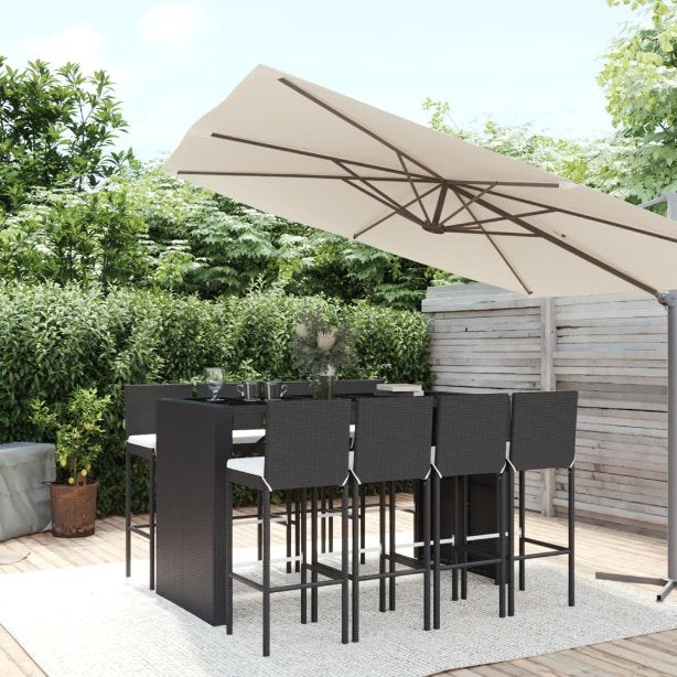 vidaXL 5-tlg. Gartenbar-Set mit Kissen Schwarz Poly Rattan