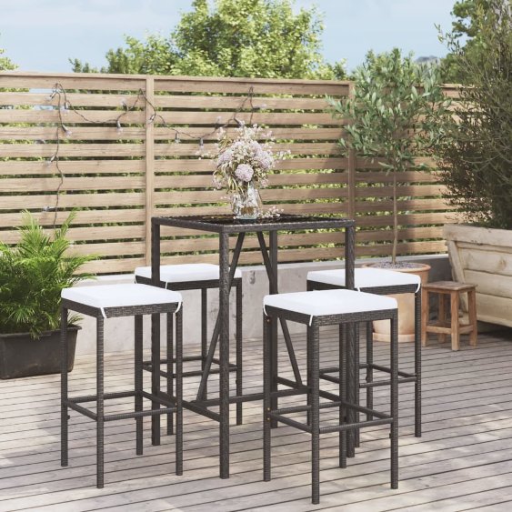 vidaXL 3-tlg. Gartenbar-Set mit Kissen Schwarz Poly Rattan