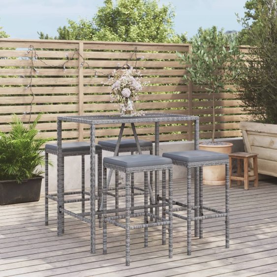 vidaXL 3-tlg. Gartenbar-Set mit Kissen Schwarz Poly Rattan
