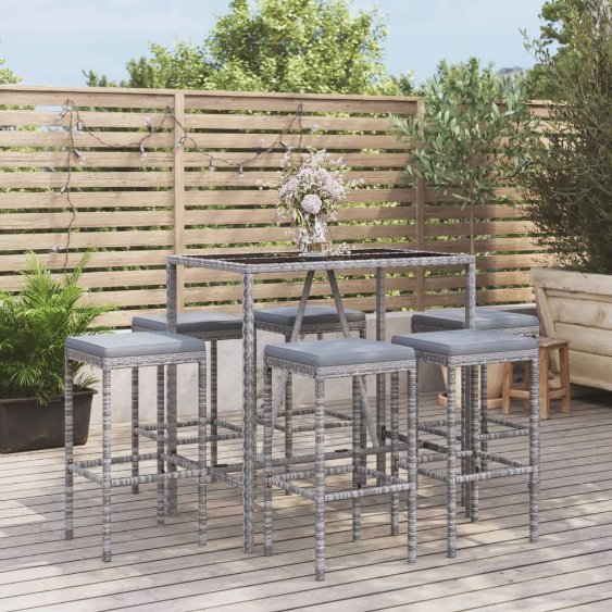 vidaXL 3-tlg. Gartenbar-Set mit Kissen Schwarz Poly Rattan