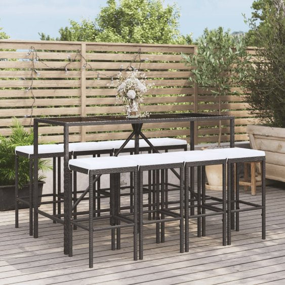 vidaXL 3-tlg. Gartenbar-Set mit Kissen Schwarz Poly Rattan