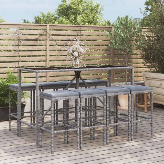 vidaXL 3-tlg. Gartenbar-Set mit Kissen Schwarz Poly Rattan