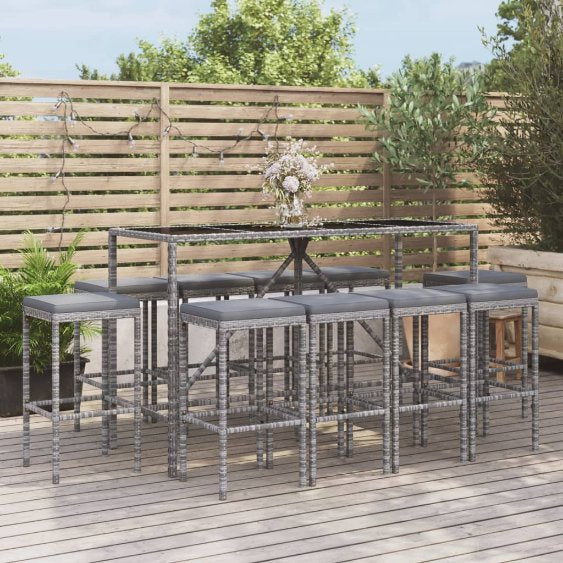 vidaXL 3-tlg. Gartenbar-Set mit Kissen Schwarz Poly Rattan
