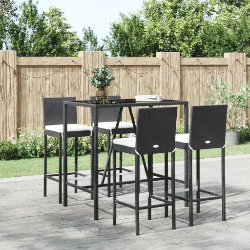 vidaXL 3-tlg. Gartenbar-Set mit Kissen Schwarz Poly Rattan
