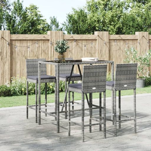vidaXL 3-tlg. Gartenbar-Set mit Kissen Schwarz Poly Rattan