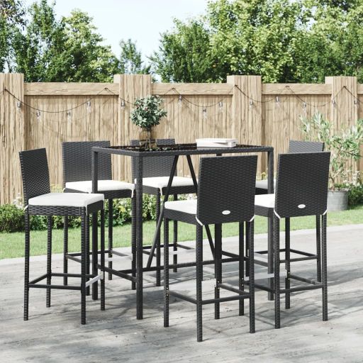vidaXL 3-tlg. Gartenbar-Set mit Kissen Schwarz Poly Rattan