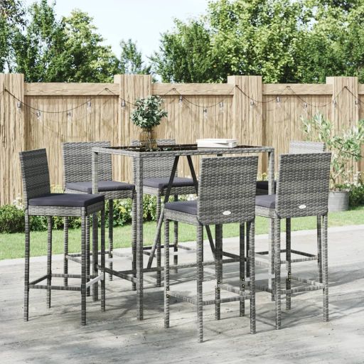 vidaXL 3-tlg. Gartenbar-Set mit Kissen Schwarz Poly Rattan