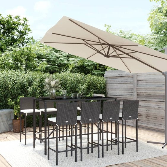 vidaXL 3-tlg. Gartenbar-Set mit Kissen Schwarz Poly Rattan