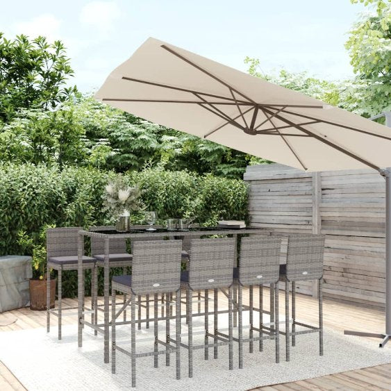 vidaXL 3-tlg. Gartenbar-Set mit Kissen Schwarz Poly Rattan