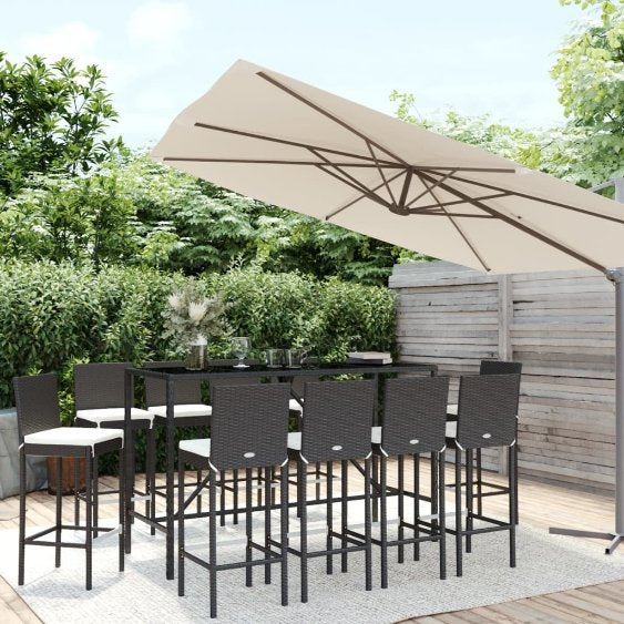 vidaXL 3-tlg. Gartenbar-Set mit Kissen Schwarz Poly Rattan
