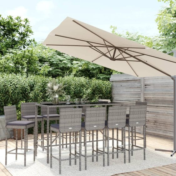 vidaXL 3-tlg. Gartenbar-Set mit Kissen Schwarz Poly Rattan