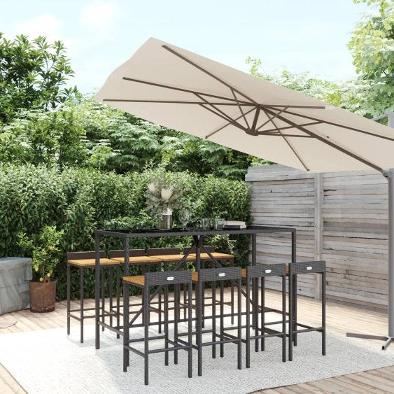 vidaXL 3-tlg. Gartenbar-Set Schwarz Poly Rattan & Massivholz Akazie