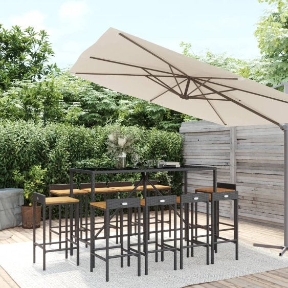 vidaXL 3-tlg. Gartenbar-Set Schwarz Poly Rattan & Massivholz Akazie