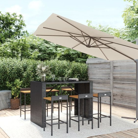 vidaXL 5-tlg. Gartenbar-Set Schwarz Poly Rattan & Massivholz Akazie