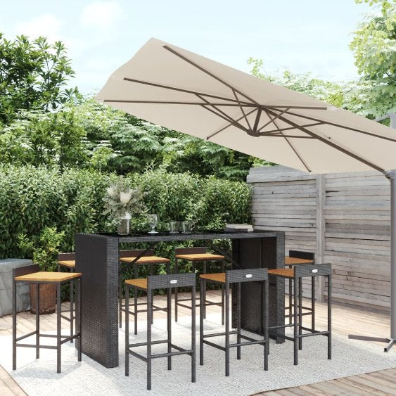vidaXL 5-tlg. Gartenbar-Set Schwarz Poly Rattan & Massivholz Akazie