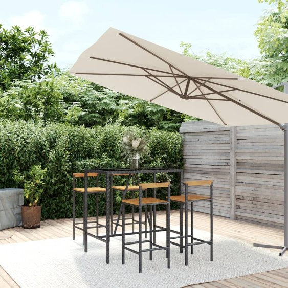 vidaXL 3-tlg. Gartenbar-Set Schwarz Poly Rattan & Massivholz Akazie