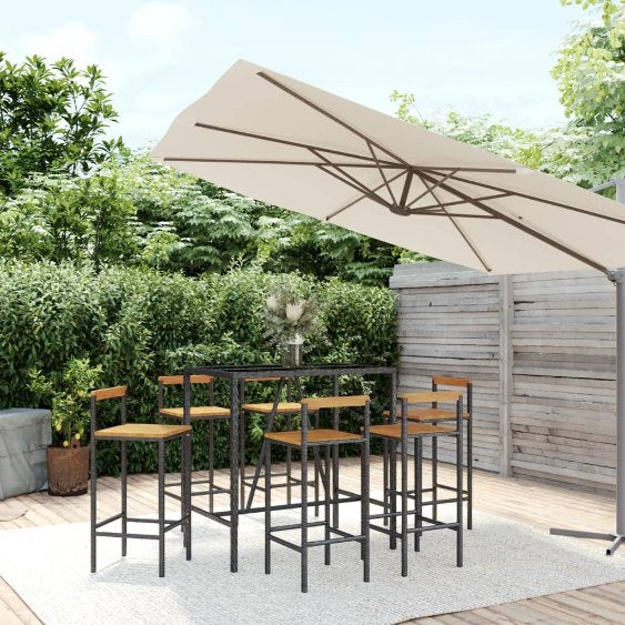 vidaXL 3-tlg. Gartenbar-Set Schwarz Poly Rattan & Massivholz Akazie
