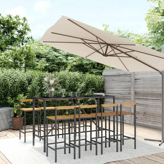 vidaXL 3-tlg. Gartenbar-Set Schwarz Poly Rattan & Massivholz Akazie