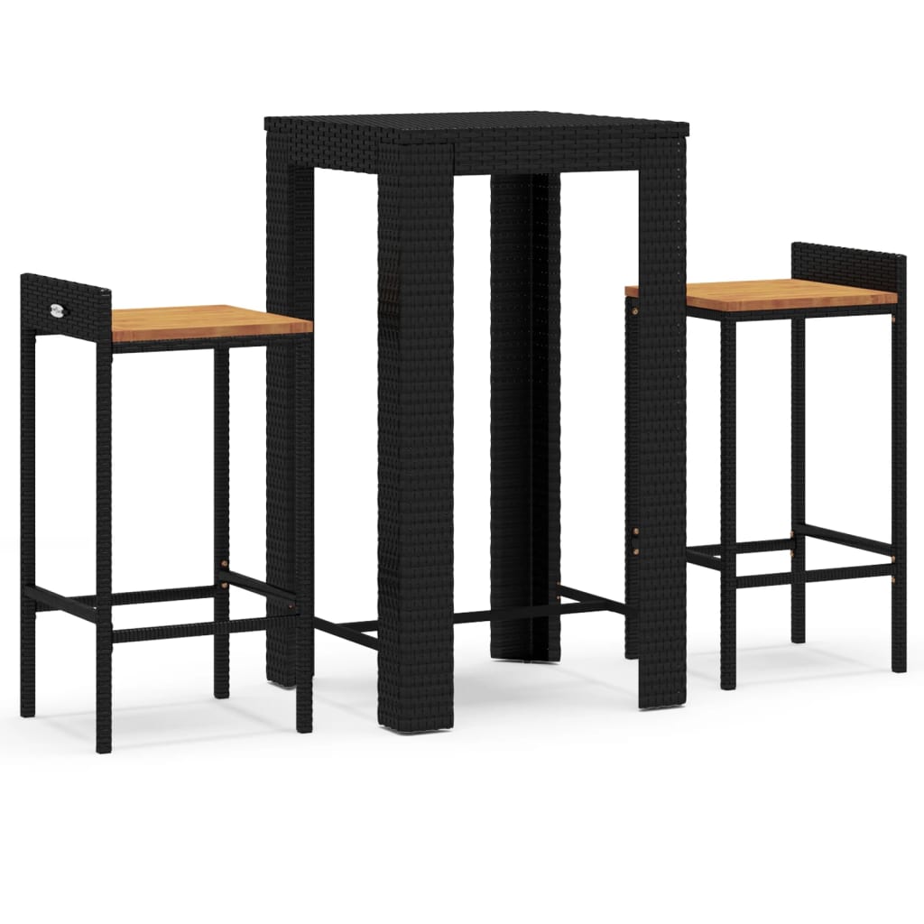 vidaXL 3-tlg. Gartenbar-Set Schwarz Poly Rattan & Massivholz Akazie