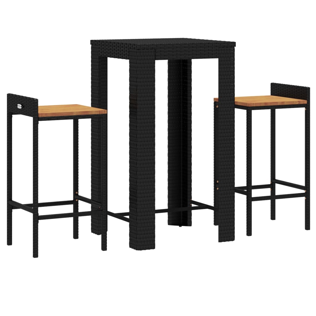 vidaXL 3-tlg. Gartenbar-Set Schwarz Poly Rattan & Massivholz Akazie