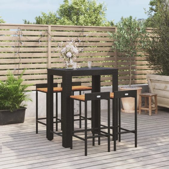 vidaXL 3-tlg. Gartenbar-Set Schwarz Poly Rattan & Massivholz Akazie