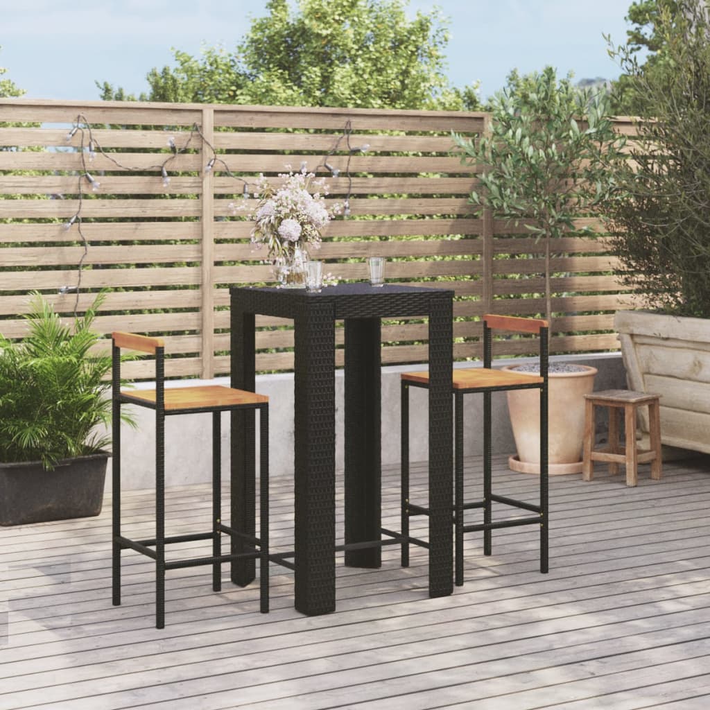 vidaXL 3-tlg. Gartenbar-Set Schwarz Poly Rattan & Massivholz Akazie