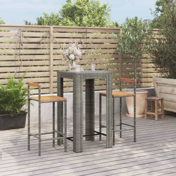 vidaXL 3-tlg. Gartenbar-Set Schwarz Poly Rattan & Massivholz Akazie
