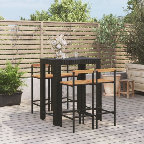 vidaXL 3-tlg. Gartenbar-Set Schwarz Poly Rattan & Massivholz Akazie