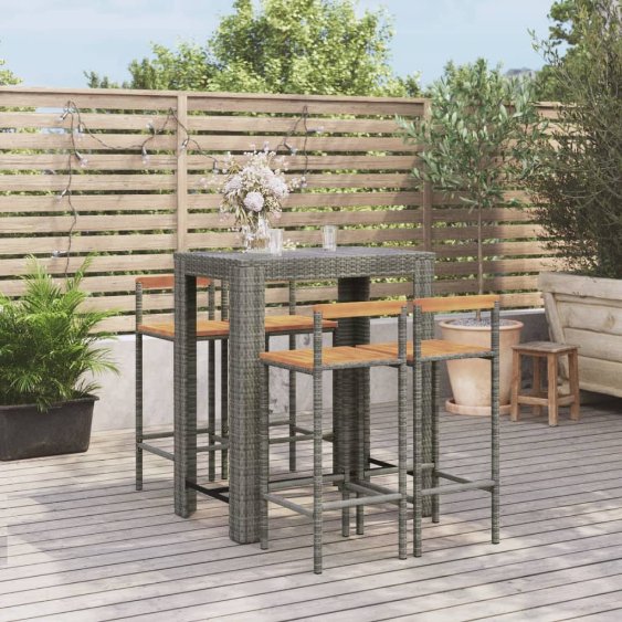 vidaXL 3-tlg. Gartenbar-Set Schwarz Poly Rattan & Massivholz Akazie