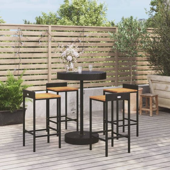 vidaXL 3-tlg. Gartenbar-Set Schwarz Poly Rattan & Massivholz Akazie