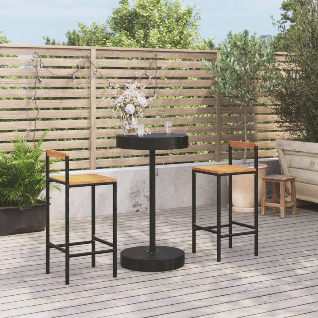 vidaXL 3-tlg. Gartenbar-Set Schwarz Poly Rattan & Massivholz Akazie