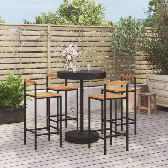 vidaXL 3-tlg. Gartenbar-Set Schwarz Poly Rattan & Massivholz Akazie