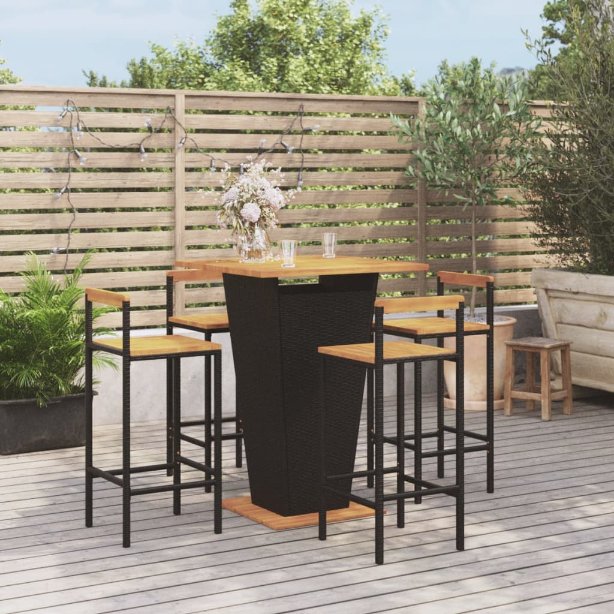 vidaXL 3-tlg. Gartenbar-Set Schwarz Poly Rattan & Massivholz Akazie