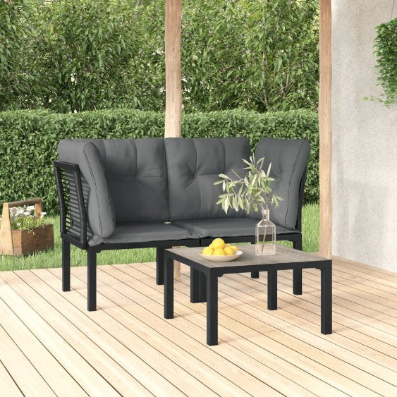 vidaXL 3-tlg. Garten-Lounge-Set Schwarz und Grau Poly Rattan