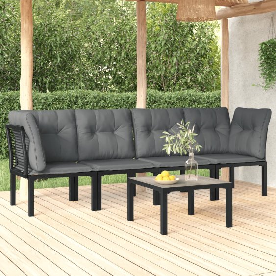 vidaXL 3-tlg. Garten-Lounge-Set Schwarz und Grau Poly Rattan