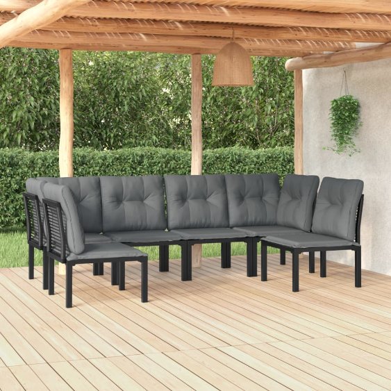 vidaXL 5-tlg. Garten-Lounge-Set Schwarz und Grau Poly Rattan