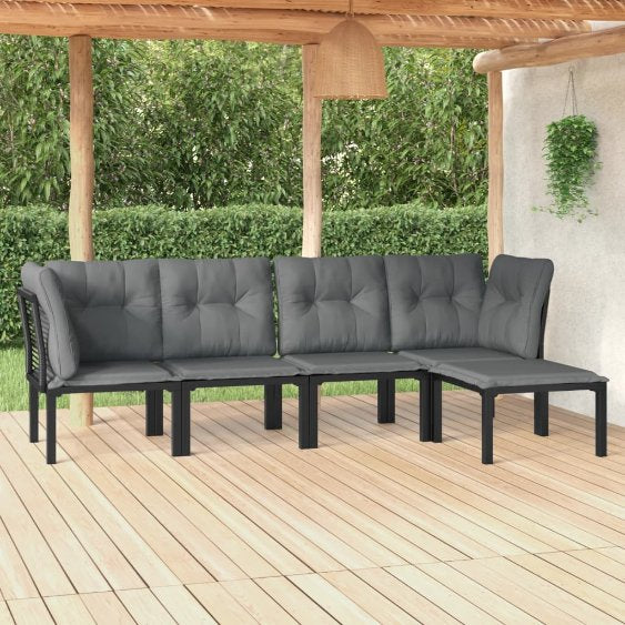 vidaXL 4-tlg. Garten-Lounge-Set Schwarz und Grau Poly Rattan
