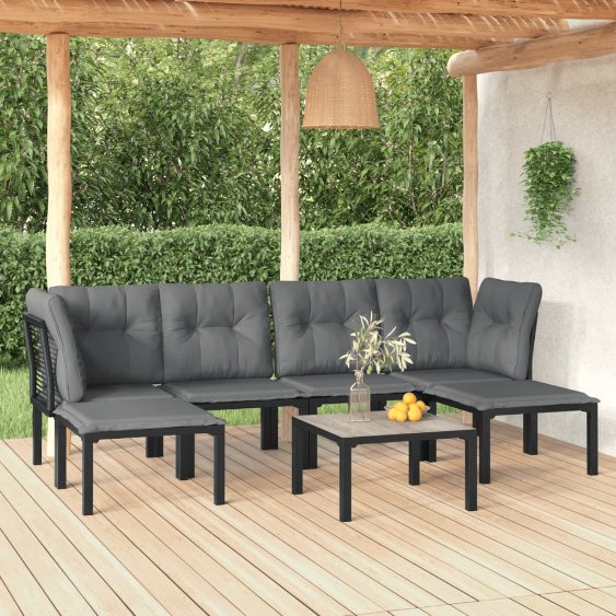 vidaXL 6-tlg. Garten-Lounge-Set Schwarz und Grau Poly Rattan